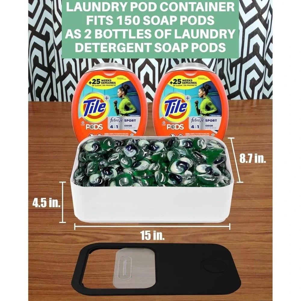 Large Laundry Pods Container with Sliding Lid, 15